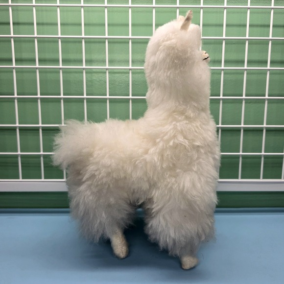 Alpaca Real Fur Plush, White, 14" Tall VERY SOFT Stuffed Animal Llama Figurine - Picture 4 of 9